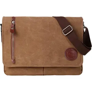 Canvas Satchel Messenger Bag for Men Women,Travel  bag 13.5" Laptop Bags Bookbag (Coffee)