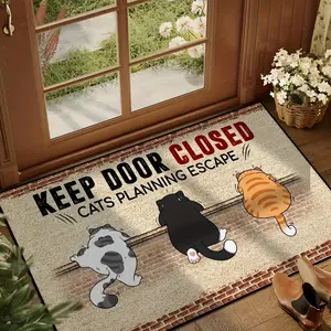 Suitable for Kitchen, Bedroom, Living Room, Entryway, Home Decor, All-Season Mat. This Doormat Features a Humorous "Please Close the Door, the Cats Are Planning to Escape" Theme, Practical and Fun. Unique Design, Perfect for Placement at the Doorway