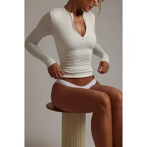 Zip-Up Long Sleeve T-Shirt - White