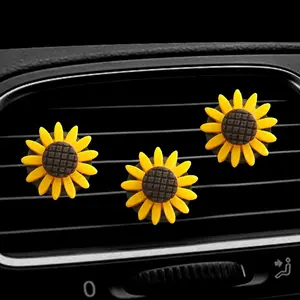 3 Sunflower Car Vent Clips, Aromatic Diffusers for Air Conditioning, Car Fragrance, Decorative Flower Holders, Interior Vehicle Accessories, Aroma Enhancer