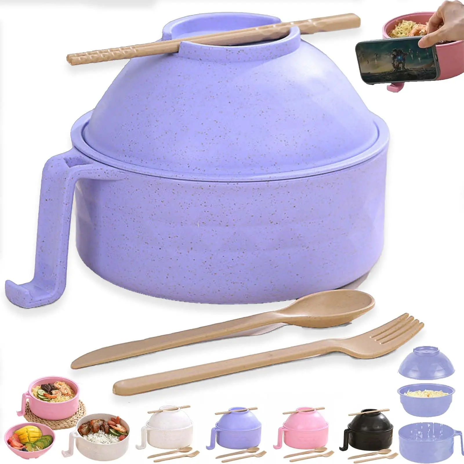 Handy Lightweight Microwave Ramen Bowl Set - Ramen Noodle Cooker with Lid, , Home Tableware (Kitchenware Essentials)