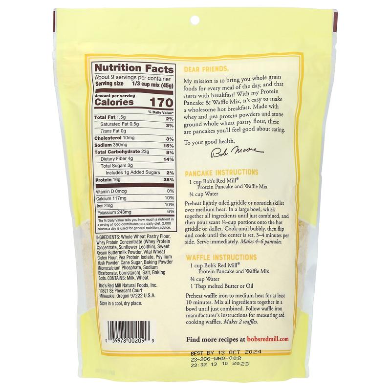 Bob's Red Mill Protein Pancake & Waffle Mix, Whole Grain, 14 oz (397 g)