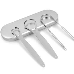 Stainless steel tongue scraper. Set of 3 with case.