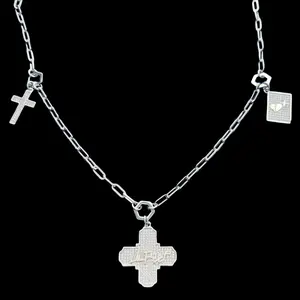 Lil Peep's Trinity Necklace 20" Chain with 3 Dedication Pendants & 2" Extendable Links Brass Silver Plated White Cubic Zirconia Free Gift Included