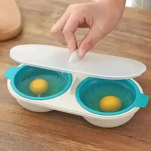Double Cup Microwave Egg Cooker - ABS Microwave-Safe Egg Cooker with Ergonomic Handles, Stackable Design & 2 Compartments for Perfect Poached/Boiled Eggs, Easy-Clean Kitchen Gadget for Quick Breakfasts, Stylish Kitchenware | Durable Kitchenware