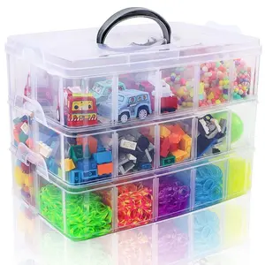 3-Tier Stackable Storage Container Box with dividers-30 compartments, Bead Organizers for Art Craft Storage, Washi tape, Kids Toys, Jewelry, Beauty & Sewing Supplies Adjustable Plastic