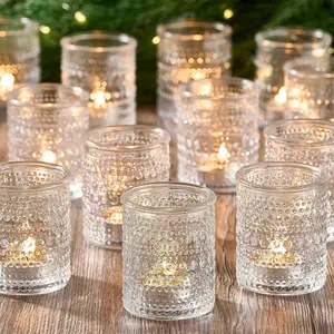 24 Pack Clear Glass Votive Candle Holders Vintage Tealight Floating Candle Holder for Table Centerpieces Home Wedding Bridal Shower Birthday Christmas Party Decoration