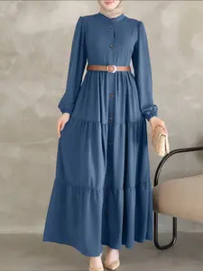 Women's Casual Long Sleeve Fitted Dress, Elegant Stand Collar Ruched Plain Color, All Seasons Fashion, Daily Wear, Classy Modest Dresses, Modest Style Dress