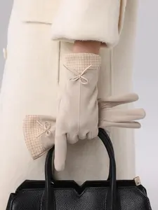 Women's Winter Gloves, High-End Touchscreen Compatible, Fleece Lined Bow Design, Warm & Stylish Accessory for Cold Weather