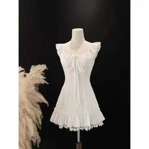 French Sailor Collar Sweet One Piece Dress Summer Kawaii College Style Sleeveless Dresses Korea Fashion Design Bow Girl Outfits