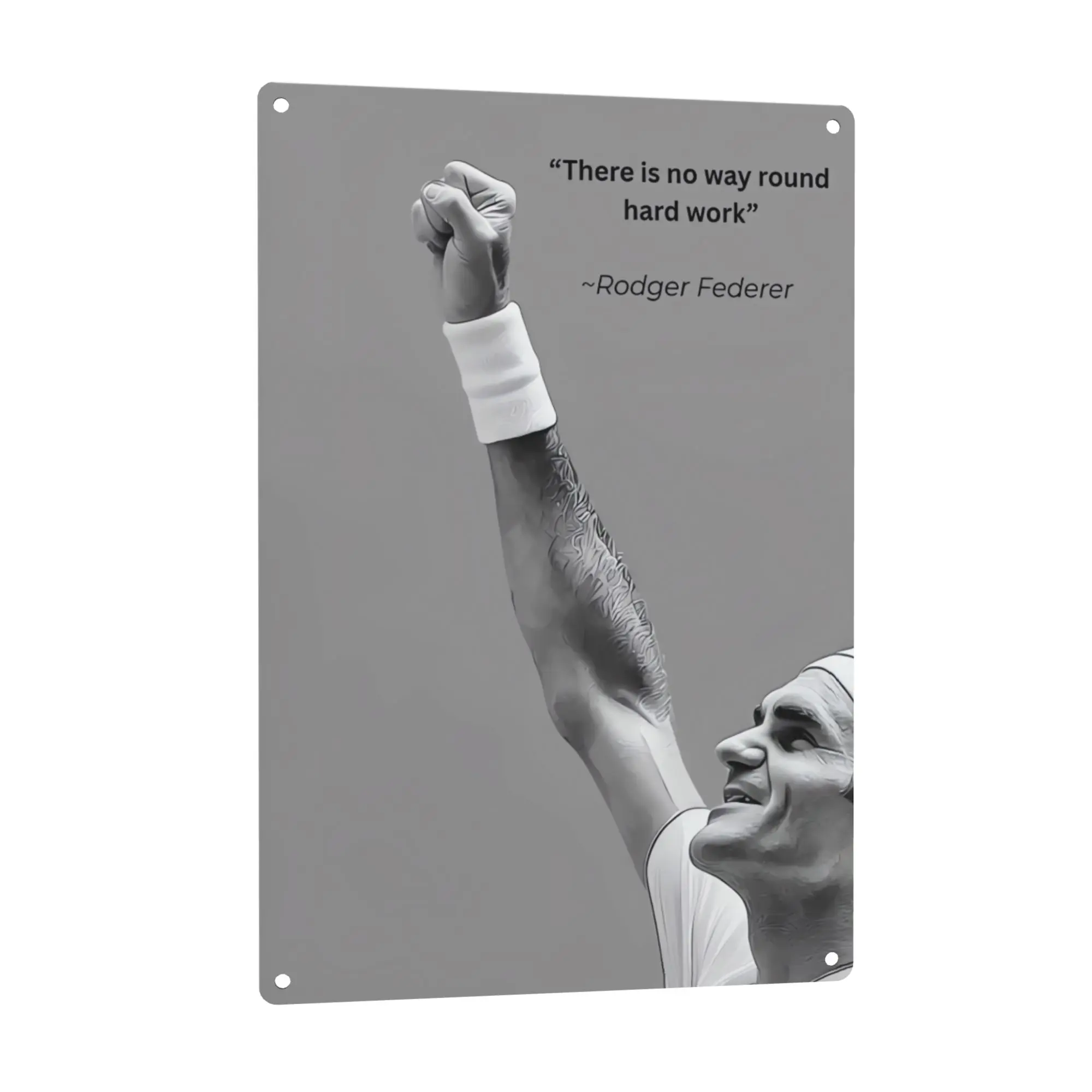 8x12 Inch Roger Federer Tennis Metal Sign, Hard Work Quote Aluminum  Decor, Black White Sports Poster Plaque, Motivational Tennis Player  Art, Gym Bedroom Office Game Room Decoration, Athlete Inspiration Gift for Tennis Fans