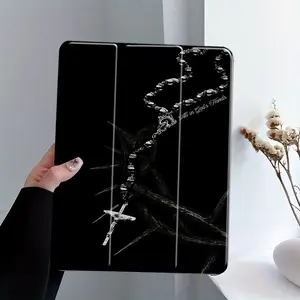 Christian Rosary Tablet Cover, Black Aesthetic Protector, Smart Sleep/Wake, Anti-Scratch & Drop Proof, Clear Shell, Fits 7.9/8.3/10.2/10.5/10.9/11/12.9/13 Inch, Full-body Shock Guard for Office
