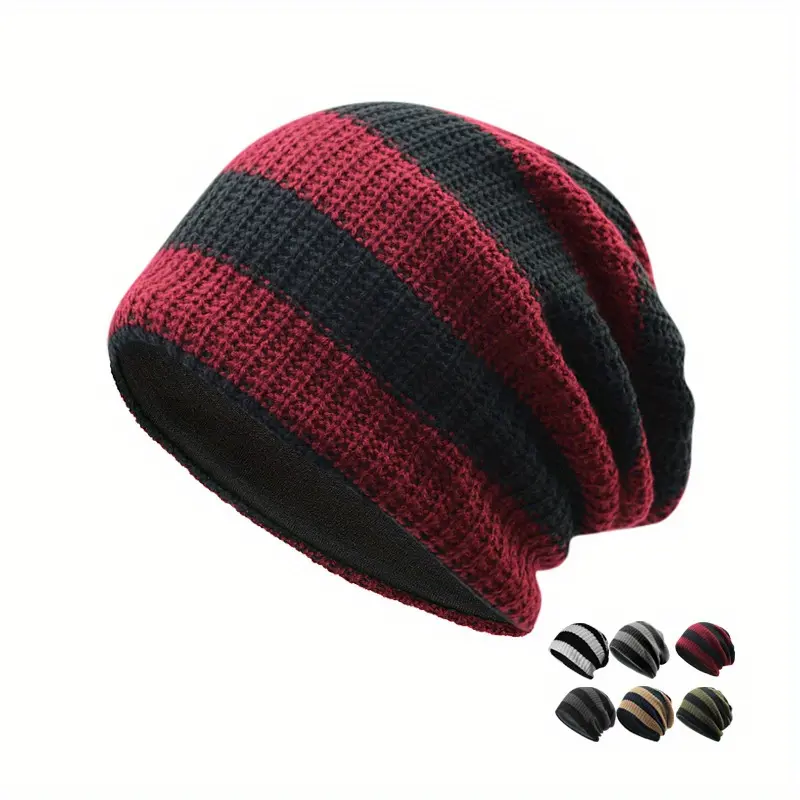 Unisex Knit Beanie Hat, Fashionable Striped Pattern, Warm Acrylic 70% Polyester 30% Blend, Autumn Winter Headwear, Simple Korean Style, Versatile Knitted Cap for Men and Women