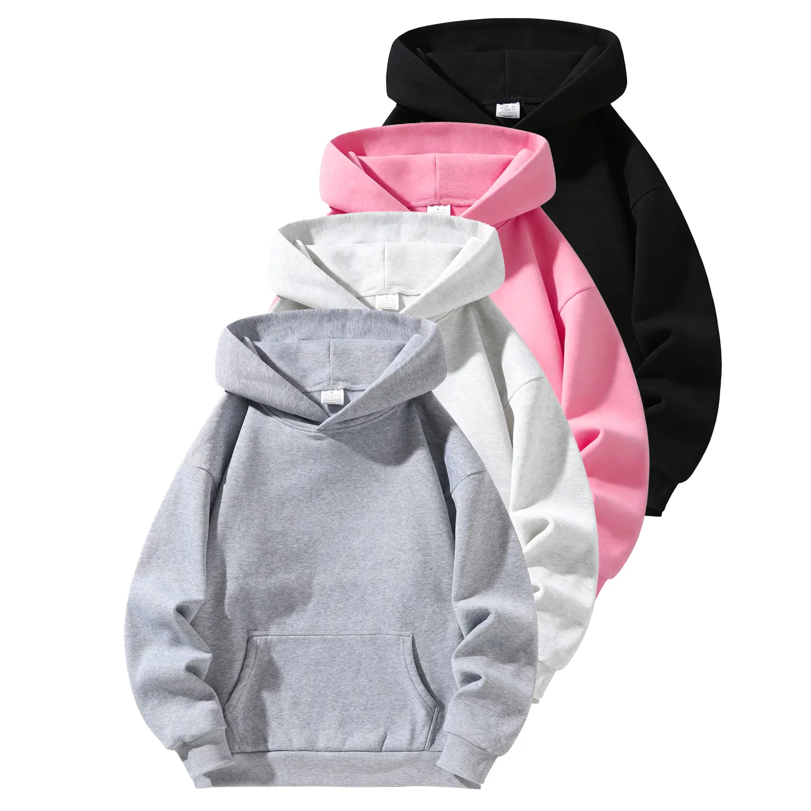 Men’s solid-color pullover hoodie sweatshirt with kangaroo pocket and drop-shoulder design, long sleeves for everyday casual wear, versatile men’s apparel, street style, available in multiple colors, spring/autumn model, suitable for daily outfits, unisex