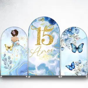 15-day Delivery 15-day Delivery Light Blue Floral and Butterflies Arch Backdrop Cover for Wedding Photo Booth