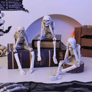Fireplace Skeletons, Halloween Fireplace Simulation Skull Combination, Skeleton Decoration, Statue Set of 3 Resin Skeleton Figurines Gothic Spooky Mantel Creepy Tabletop Ornaments(1Set)