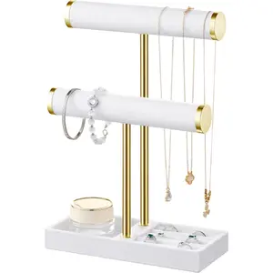 2 Tier Bracelet Holder Display - Detachable T Bar White  Bracelet Holder,  Holder Organizer for Bracelet, Necklace, Earrings, Rings