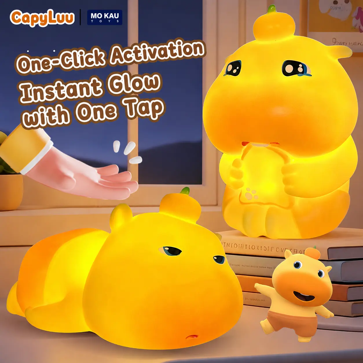 MINISO Dundun Capybara Tap Night Light - Cute Compact Silicone LED Decorative Lamp with 1-tap Activation, Stress Relief Fidget Toy, Cozy Lighting for Bedroom & Gifts (Home-Festive Decor), Back To School