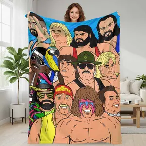 Professional Wrestling Legends Flannel Fleece Blanket  Vintage 80s Sports Icons Graphic Print  Ultra Soft Lightweight Plush Warmth  Perfect for Living Room Sofa Couch  Man Cave Decor  Birthday Gift for Wrestling Fans