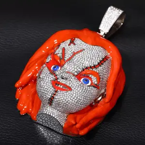 M2-2171 European & American street hip-hop jewelry, enamel portrait pendant necklace with stone design outdoorfun
