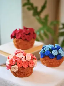 Crochet Flower Coaster Set of 4, with Storage Basket – Knitted Lily of Valley Drink Coasters for Home Decor & Housewarming Gift