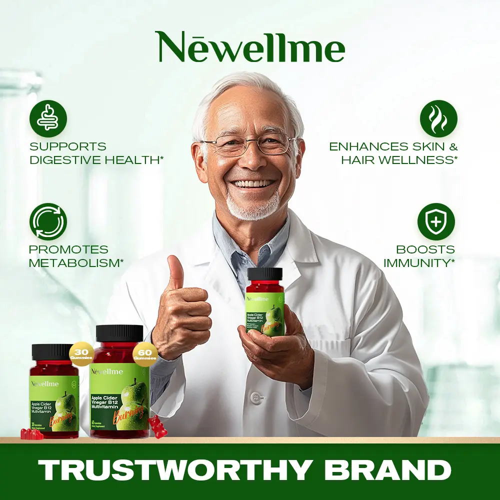 Newellme Apple Cider Vinegar Gummy VitaminsVitamin B12,Gelatin-Free,Vegan&Nonn-GMO.-Boosts lmmune Function, Digestive Health & Skin& Hair Wellness
