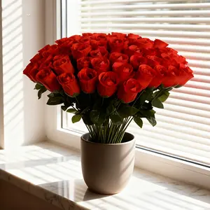 50 real long stem artificial roses, multi-color plastic roses, Artificial flower bouquet, Artificial flower arrangements, suitable for weddings, Mother's Day, home decor, holiday tabletop centers, Valentine's Day