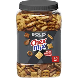 Chex Mix Traditional Original Recipe Snack Mix Tub 20 oz Corn Garlic Flavor Savory Shapes for Party Get Togethers