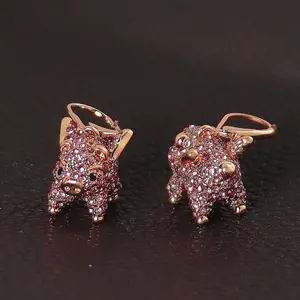 Thick Gold Plated Flying Little Buddy Jewelry Set, Ice out Natural Pink Zircon and Enamel-Glazed Pendant, Iced Out Diamond Accents, Adorable Whimsical Earrings and Necklace, Chain, Cute Fantasy Animal Charm,Party, Daily Wear, Gift, or Outfit Upgrade