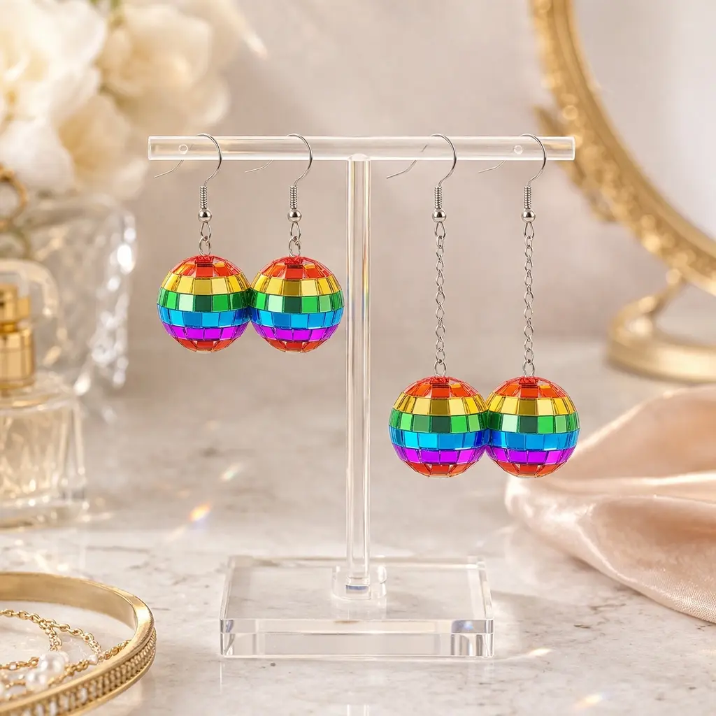 Women's 2 Pairs Shining Dangle Light-Up Disco Ball Earrings, Costume Jewelry Accessories for Disco, Valentine's Day Gifts, Bachelorette Dances, Shining Earrings, Dangle Earrings