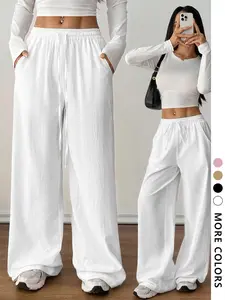 Women's Summer Boho Linen Pants, Drawstring Waist, Wide Leg, Casual Beach Vacation Wear, Multiple Colors Available, All Seasons