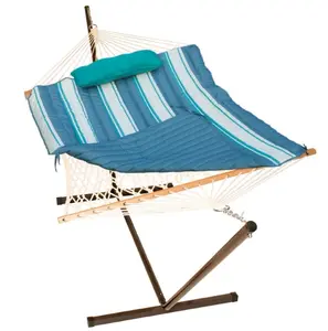 Algoma Net 8919STRIPE 11 ft. Cotton Rope Hammock, Stand - Pad & Pillow Combination, Blue