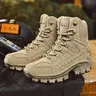 Men's Tactical Mid Boots - PU Leather, Lightweight, Comfortable All-Day Work Boots with Fast Side Zip, Asymmetrical Structure, Highly Adjustable Laces, Built for Hiking Adventures, Athletic Wear, Safety Outdoor Shoes, Father's Day Gift