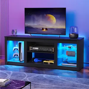 LED TV Stand for TVs up to 70", Entertainment Center with Storage Shelves, Black