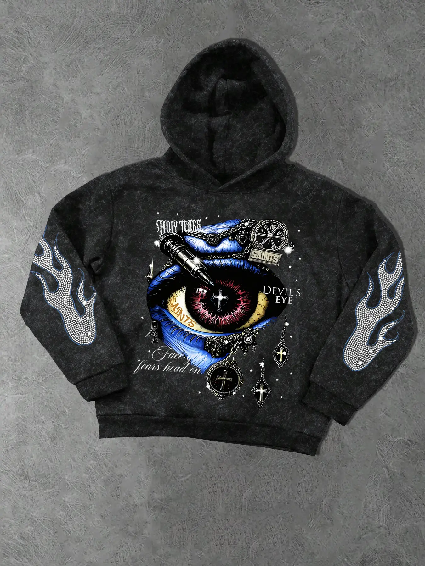 Men's American Devil Eye Graphic Hoodie, Unisex Street Style, Spring & Fall Fashion, Medium Thickness Fabric, Slim-Fit Design