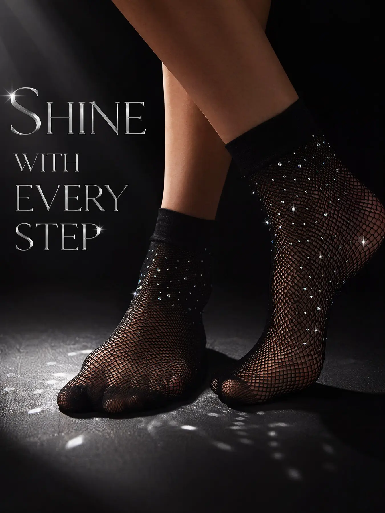 Women's Sexy Gothic Style Rhinestone Crew Socks, Sparkly Net Ankle Socks, Casual All-Season Fashion Footwear, Plain Pattern Design