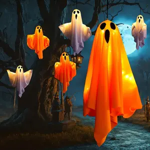 2025 New Halloween Hanging Ghost Decorations, Fabric Ghost for Indoor & Outdoor, Flying Ghost Party Decor for Porch & Garden,Halloween LED Lights, Party Decoration Supplies