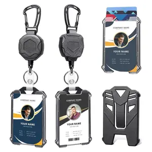 Badge Holder Retractable Clip Heavy Duty Carabiner Badge Reel Keychain with Lanyard ID Cards Holder Cool Tactical ID Holder