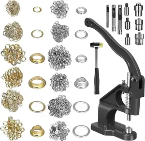 1 Set Hand Press Grommet Machine Kit with Dies, Grommets, and Hammer - Ideal for Installing Snap Buttons, Rivets, Eyelets, and Pearls - Perfect for DIY Projects and Crafts - Easy to Use and Durable - (Black)