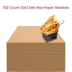 100 Count 12x12 Deli Wax Paper Sheets, Greaseproof Kraft Parchment Food Basket Liners Sandwich BBQ Picnic Wrap Paper Mother Birthday Gift