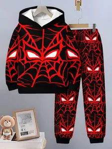 New Boys' 3D Spider Print Sweatshirt Set, Spider Pattern, Casual Long Sleeve Two-Piece, Spring & Fall Fashion