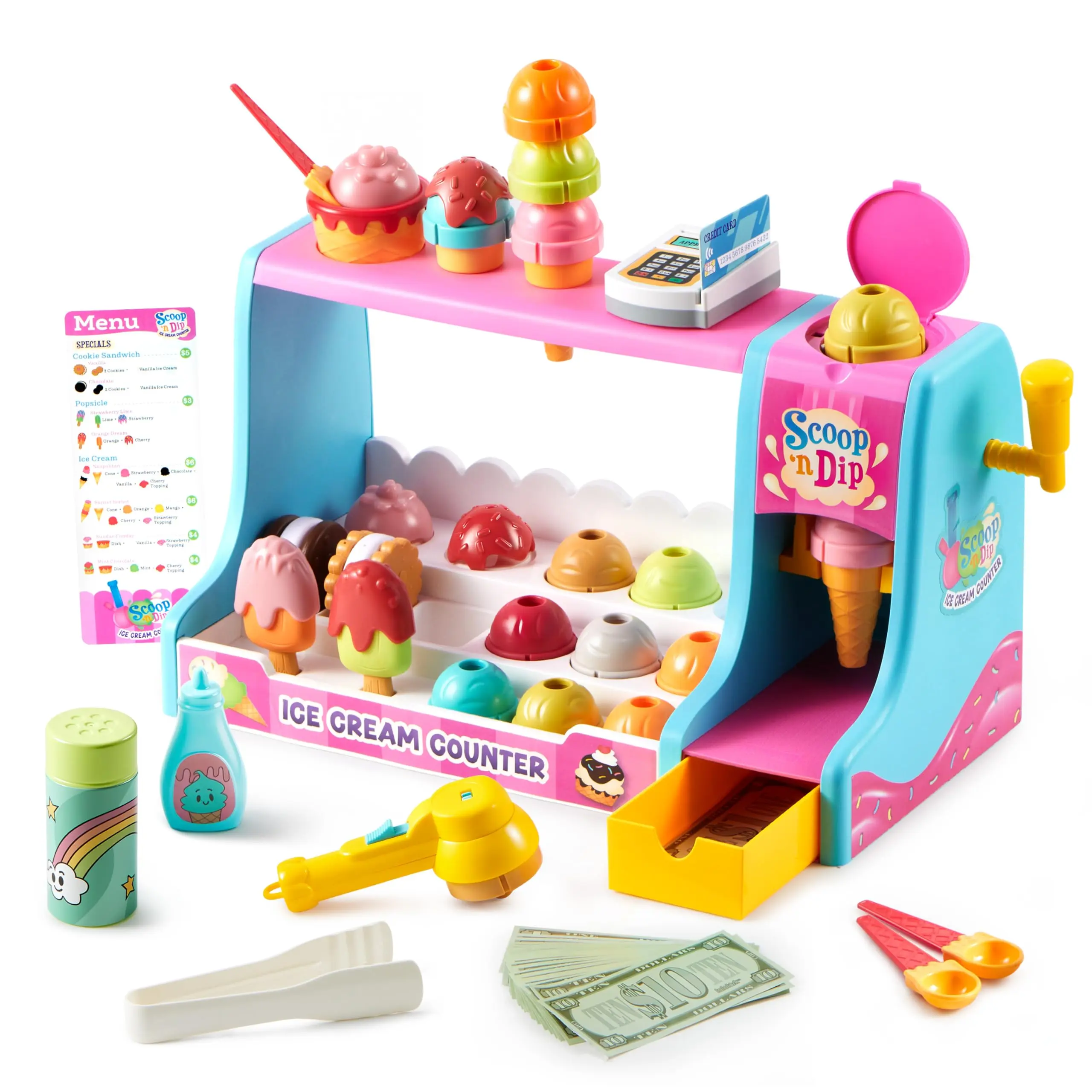 Ice Cream Maker Toy for Pretend Play, Play Food Toy Set, Play Kitchen Accessories,  Preschool Gifts for Girls Boys Kids Toddlers Age 3+