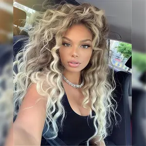 TwiceBeauty Long Curly Wavy Wigs 26 inch Lightweight Glueless Synthetic Water Wave Wig Mixed Color Natural Hair Replacement Wig for Women Party Daily Use