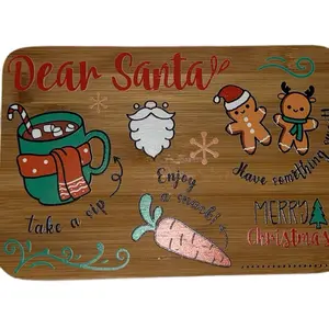 Santa Tray Board, Personalized Santa Christmas Tray Plates Family Serving Plates Bamboo Wood Wooden