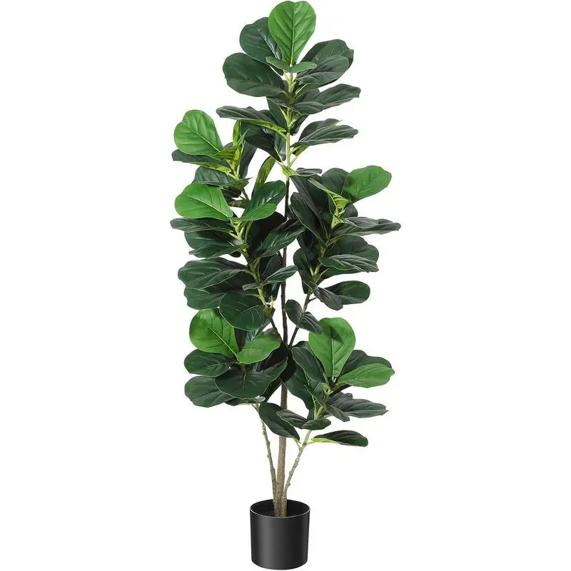 5 ft Lifelike Artificial Fiddle Leaf Fig Tree, Decorative Multi-Stem Balcony Artificial Tree with Easy-Assembly Design & Pot, Indoor Home Decoration for Living Room, Balcony Artificial Trees