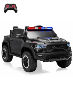 Ride On Pickup Car for Big Kids,Electric Ride On Police Car w/Remote Control, Ride on Truck with Soft Start, Music, Spring Suspension & LED Lights,Truck Bed Storage-Black