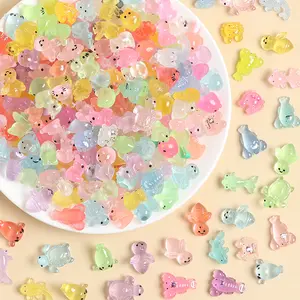 50 Pieces Mixed Luminous Mini Animal Resin Charms, Glow-in-the-Dark 3D Duck & Turtle Figurines, Cute Small Desktop Car Decorations, DIY Craft Jewelry Making Supplies