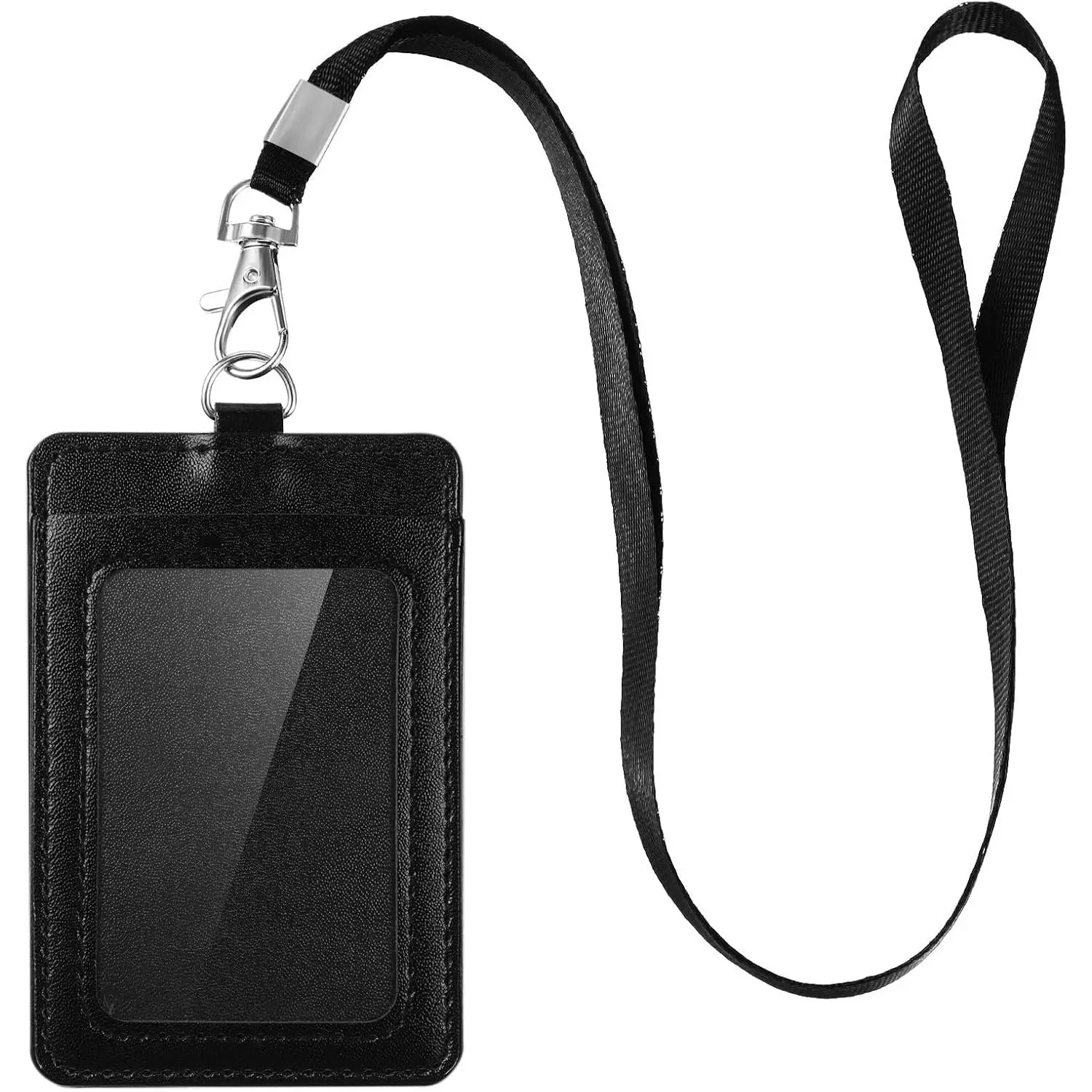 ID Badge Holder with Lanyard - PU Leather Vertical ID Badge Holder (2.83"x4.53"/72x115mm) with Card Slot, All Seasons Office Identification Accessory for Conference, Doctors, Synthetic