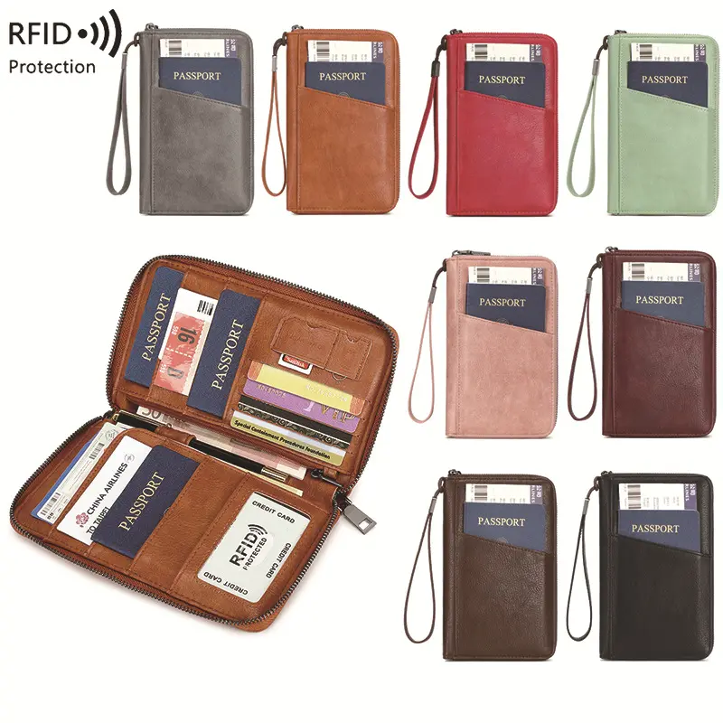 Durable RFID Blocking Passport Holder & Cover, Large-Capacity Family Travel Document Organizer Clutch Bag for Women with 6 Passport Pockets, 4 Card Slots & 2 Side Pockets, Passport Cover