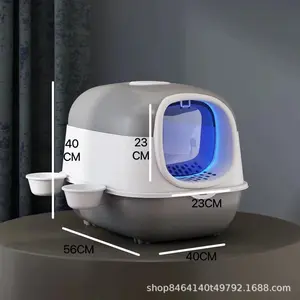 Large fully enclosed cat litter box with UV sterilization, odor isolation, splash protection, and detachable design